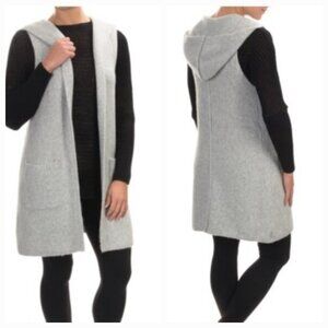 Tahari Open Front Long Wool Blend Hooded Sleeveless Cardigan Sweater Vest